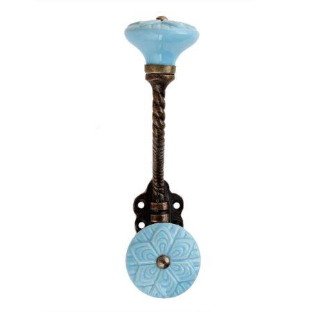 Blue Wheel Flower Ceramic Antique Rope Iron Hook